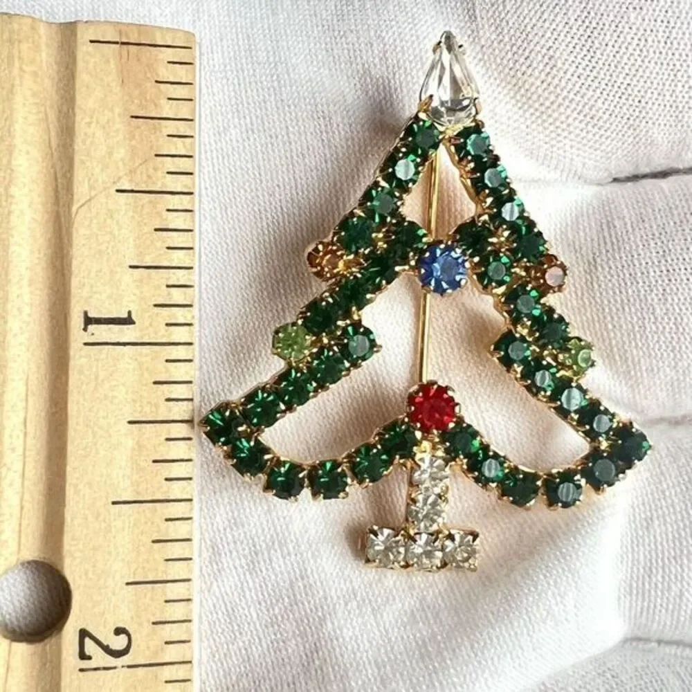 Lot of 2 Christmas Brooch Multicolor, Rhinestone, Christmas tree and‎ boot.